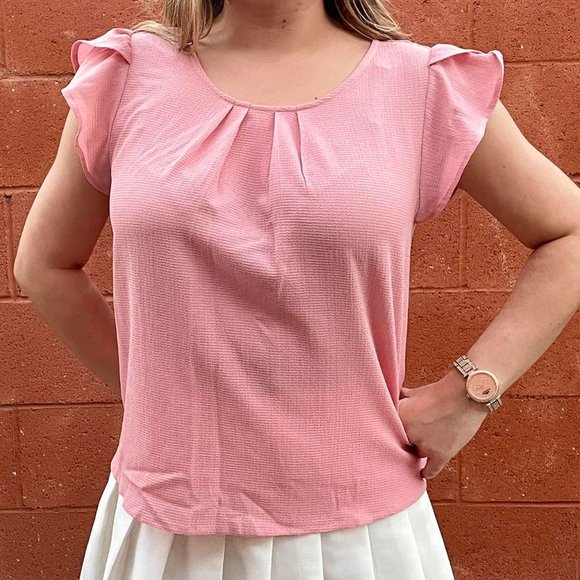 Forever 21 Tops - Pink Ruffle Short Sleeve Blouse